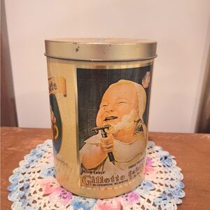 Vintage GILLETTE Safety Razor Advertising Collector Tin, CHEINCO 7.5" 5.5” Dia.